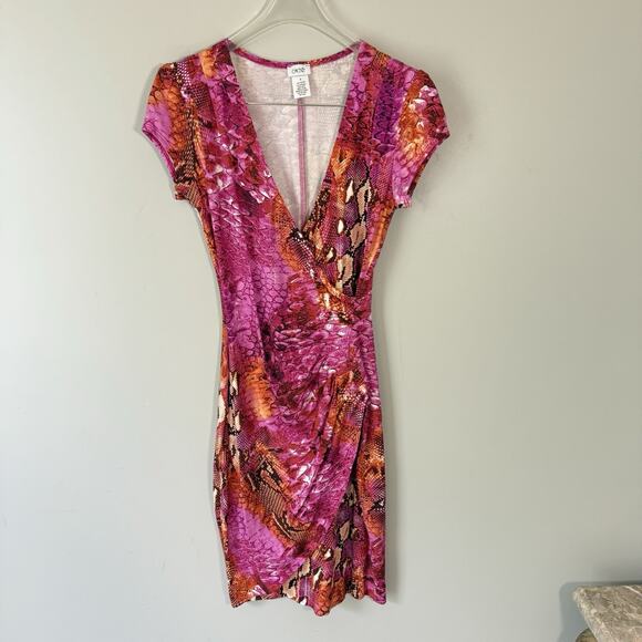 VTG Y2K Cache Bodycon Dress Stretch Ruched Size S Pink Animal Prints 90s Sexy - Picture 10 of 10